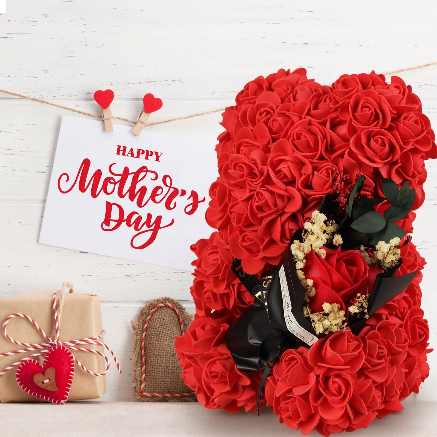 Mothers Day Rose Gifts for mom Rose Bear for Women, Artificial Rose Teddy Bear Birthday Bouquet, Mother's Day Rose Gift, Perfect for Wife, Mom, Grandma (Rose Red)