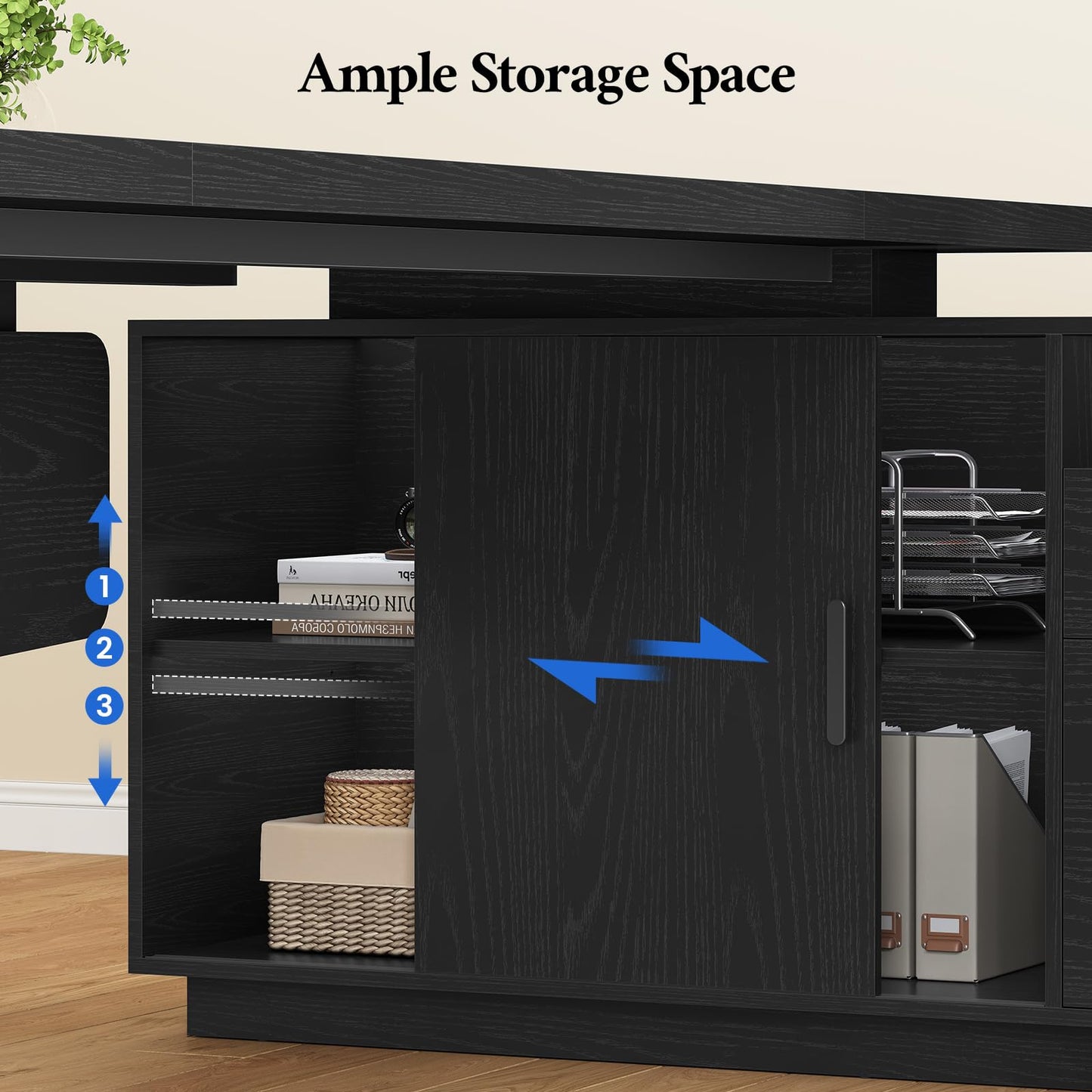 ANGRYWIN 78 inch L Shaped Executive Desk with Power Outlets, Large Home Office Desk with Storage Drawers and File Cabinet, Modern Computer Desk with Shelves, Black Business Furniture