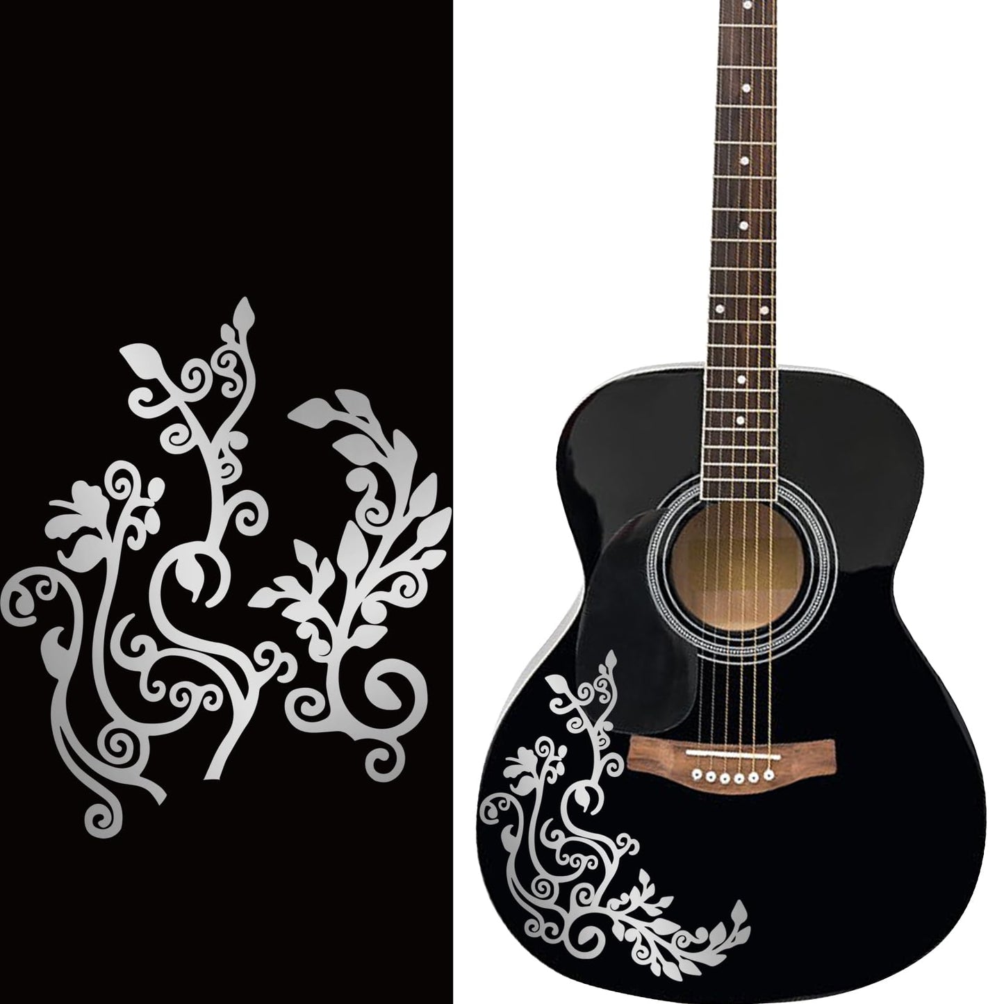 PLIGREAT 2 Pack Silver Flower Vine Guitar Guard Board Stickers Removable Guitar Decals DIY Gifts for for Bands Electric Bass Acoustic Guitars Players String Instrument Decoration Guitars Panel Sticker