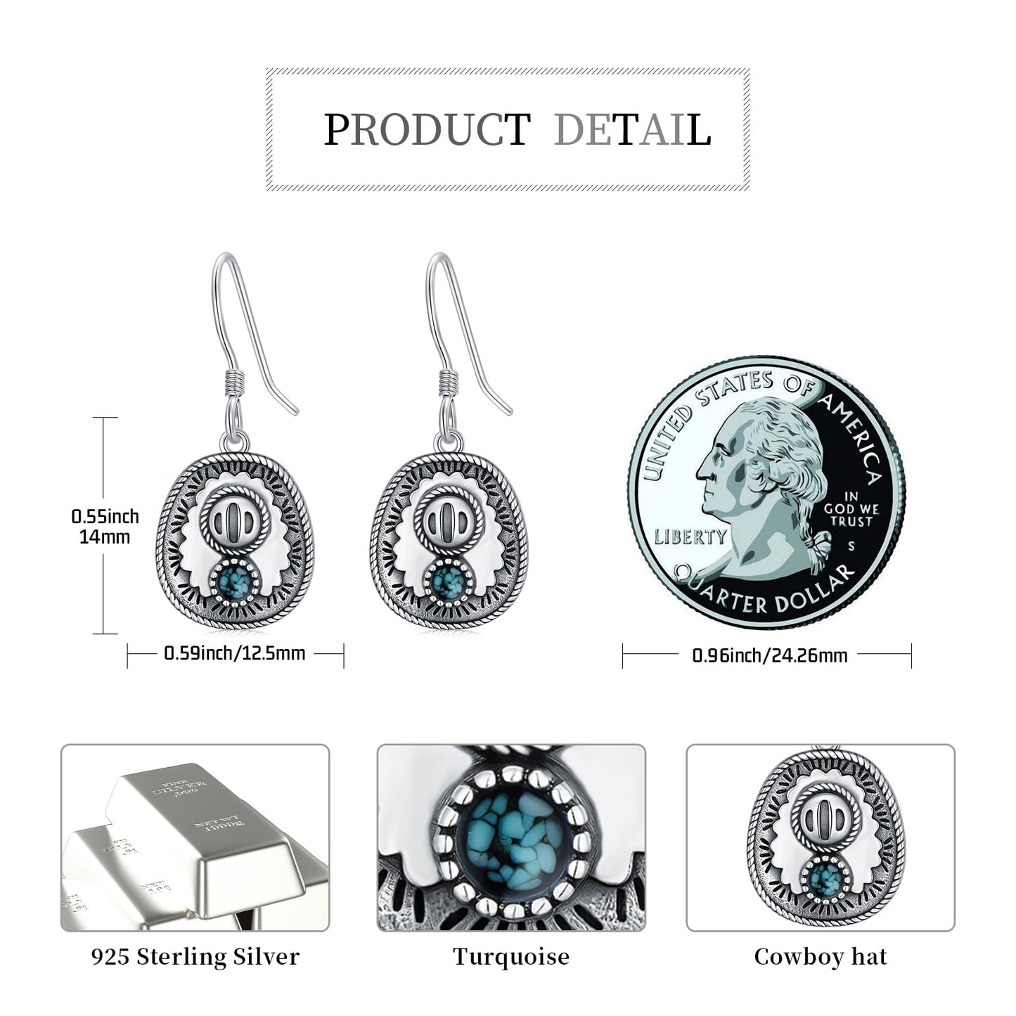 KoyeKei Cowboy Hat Earrings for Women 925 Sterling Silver Cowgirl Hat Turquoise Dangle Drop Earrings Western Country Jewelry Gifts for Daughter Wife Girlfriend