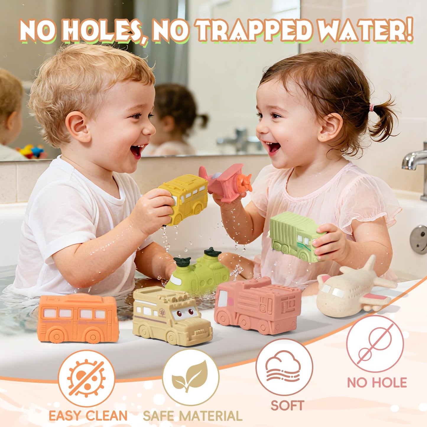 Baby Bath Toys 9 Pack Cars Floating Bath Toys Mold Free, for Infants 6-12 & Kids Ages 1-3, No Hole Bathtub Toys for Toddlers 1-3 Water Pool Toy for Baby Toddler