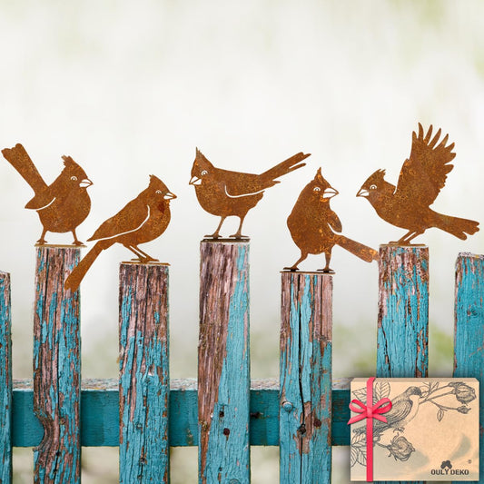 OULYDEKO 5PCS Rusty Birds Decoration, Garden Decor Spring Decorations Outdoor, Metal Birds Yard Decor Perfect Yard Art and Large Outdoor Ornaments, Cardinal Gifts，Metal Bird Silhouette Statues