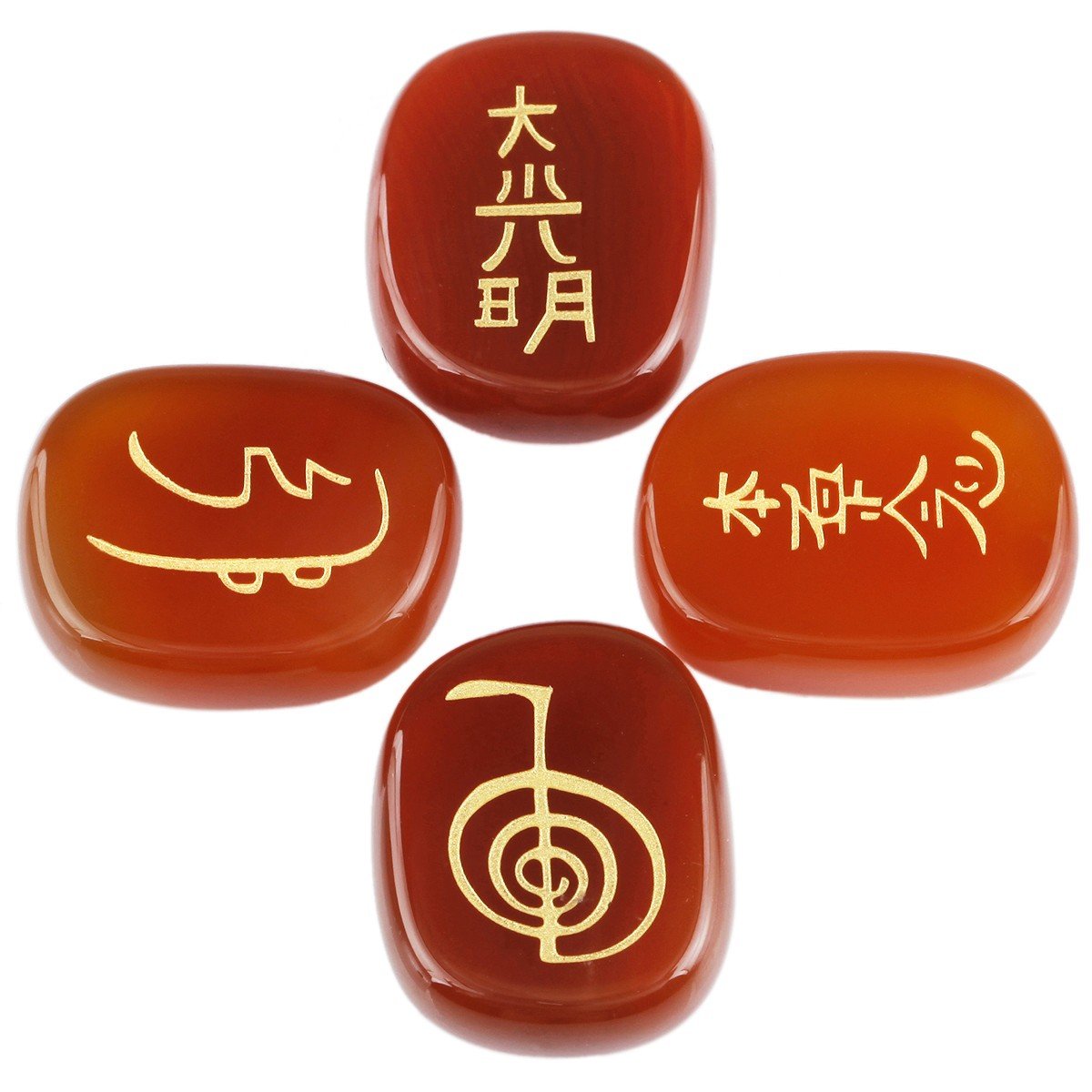 rockcloud Healing Crystal Carnelian 4pcs Engraved Chakra Stones Palm Stone Reiki Balancing