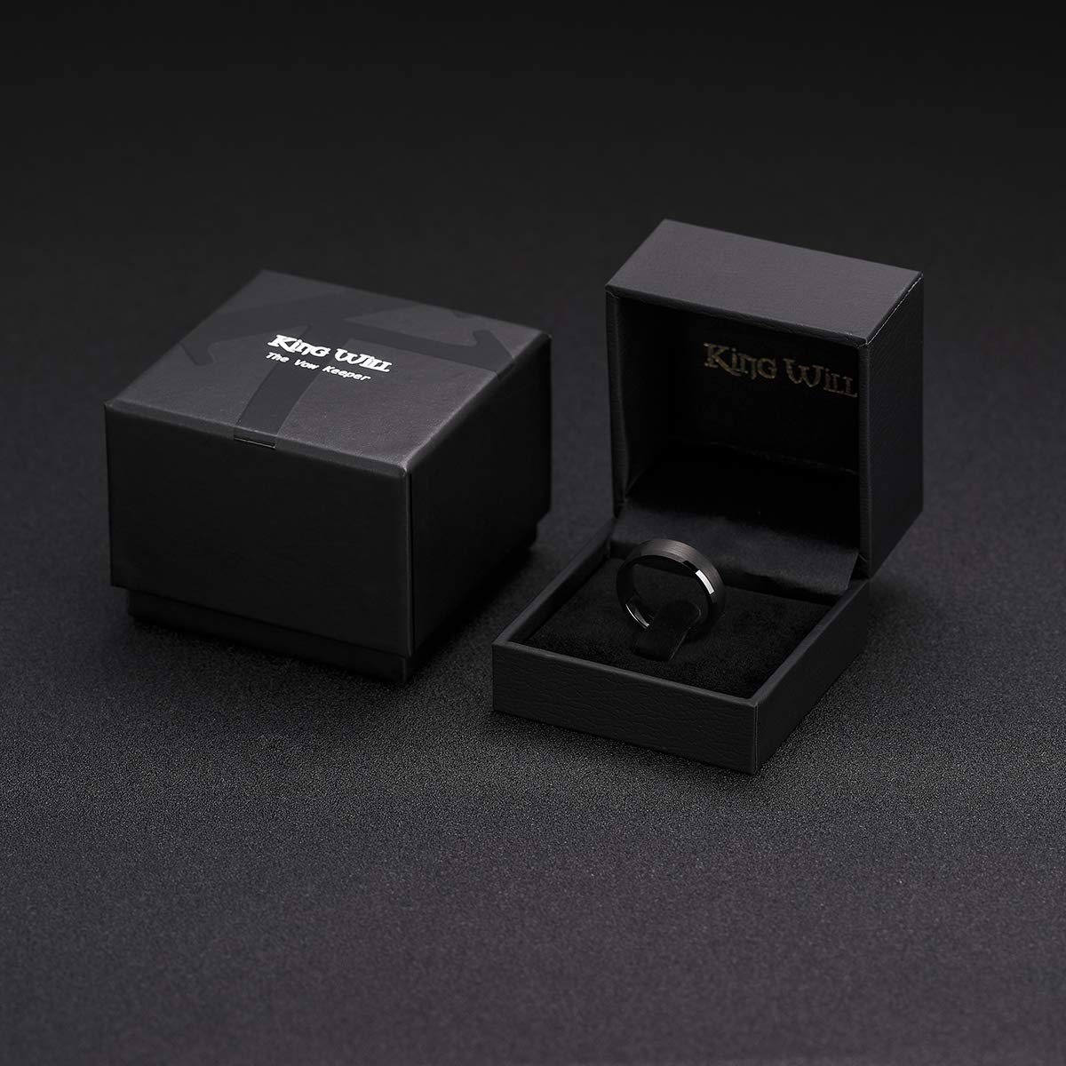 King Will 6mm Men's Black Wedding Ring - Brushed Matte Surface, Beveled Polished Edge, Comfort Fit Size 8
