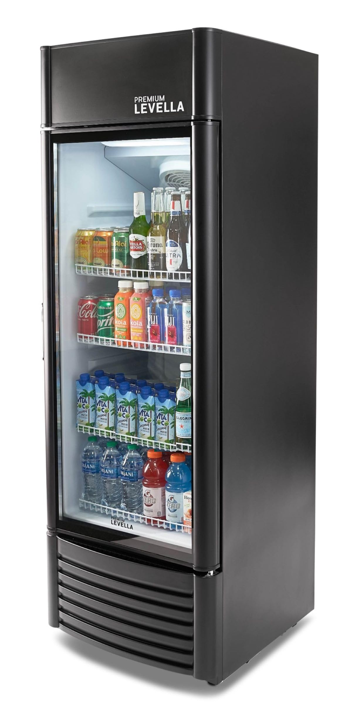 PremiumLevella PRF907DX Glass Door Display Refrigerator 9.0 cu ft Commercial Beverage Cooler Merchandiser With Customizable Lightbox - Black