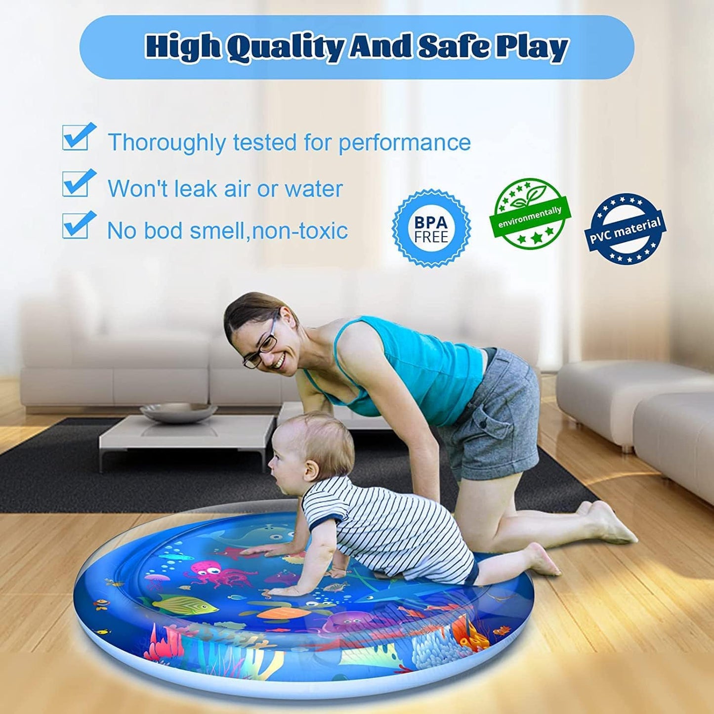 Faburo 40" X 40" Large Tummy Time Water Mat for Babies, XL Baby Water Play Mat, Infant Water Sensory Baby Tummy Time Play Mat for 3 6 9 12 Months Toddlers (40in XL)
