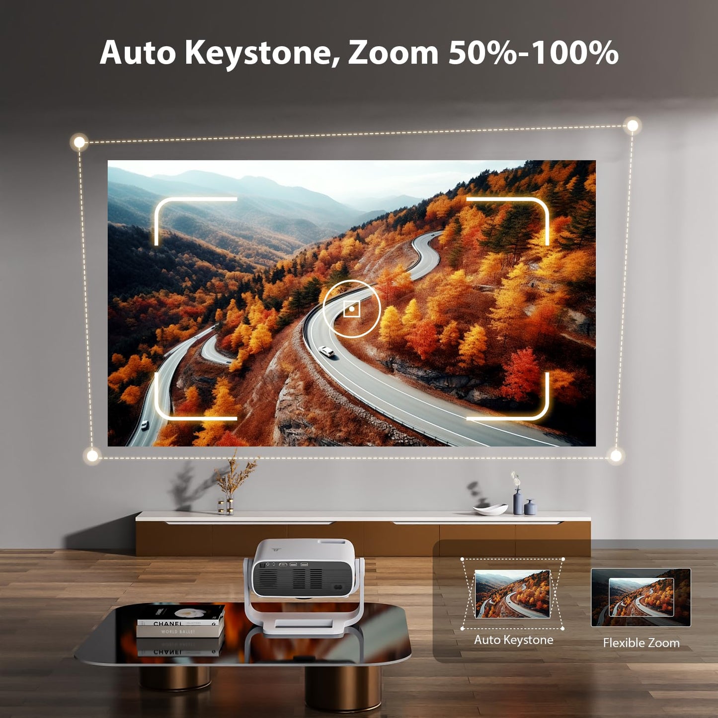 Wielio Smart Projector with WiFi 6 and Bluetooth Built-in Apps - 4K Support Portable Bedroom Mini Projector Native 1080P , 2025 New Auto Keystone & Zoom Home Theater Cinema Movie Proyector, 120° Stand
