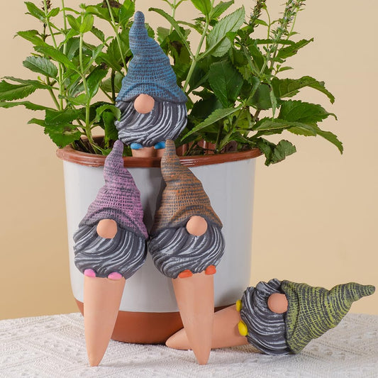 4 Pack Terracotta Watering Spikes, Vacation Self-Watering Planters Devices - Continuous Moisture with Slow Release Watering System - Perfect for Indoor Outdoor Plants (Gnome)
