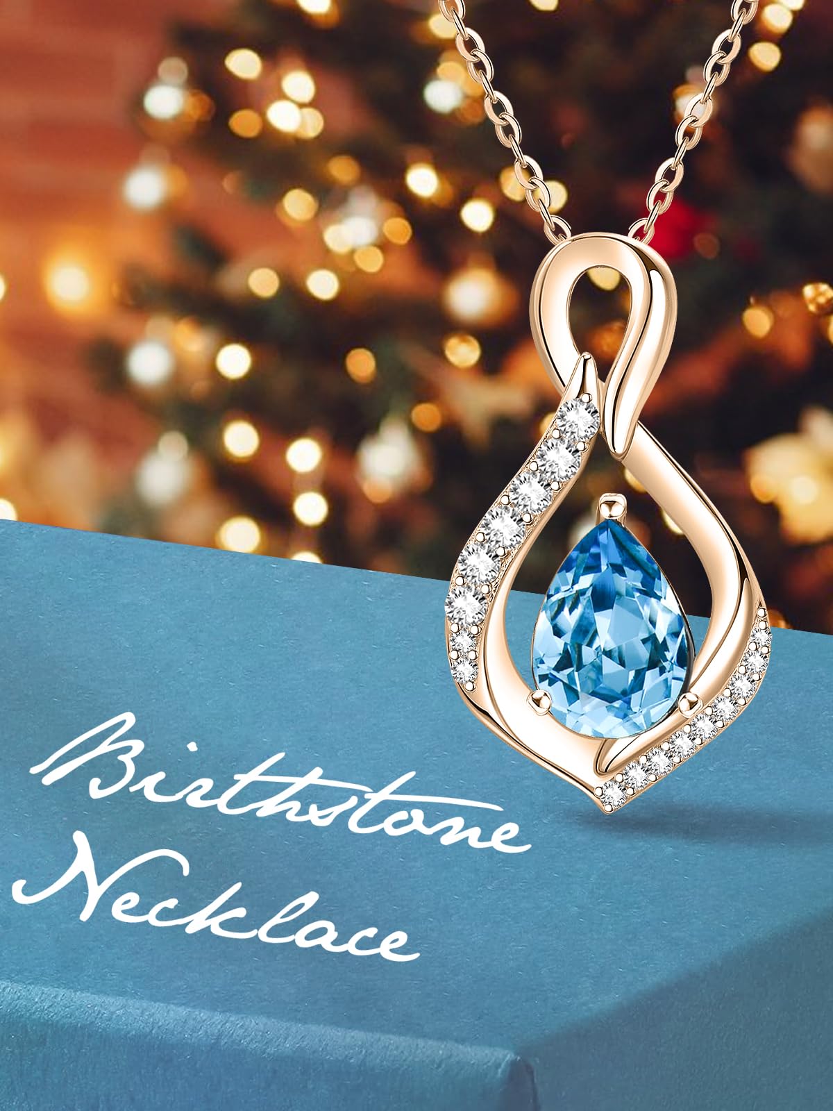 JIYVY32 Aquamarine Infinity Necklace for Women March Birthstone Necklaces Rose Gold Plating Anniversary Birthday Gifts for Wife Her Mom Girlfriend Birthstone Jewelry Gifts for Women