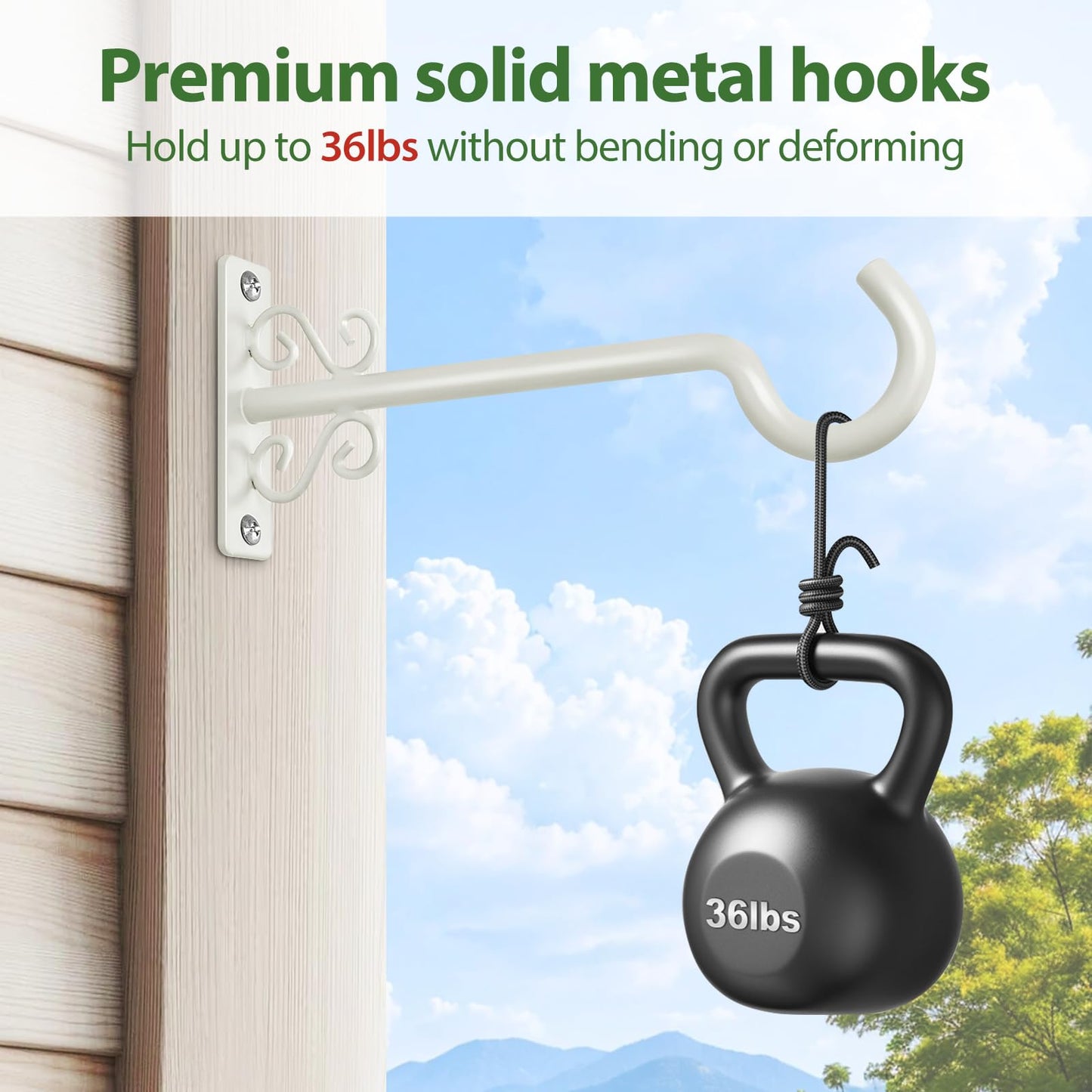 BOLITE Plant Hangers, 8 Inch Plant Hooks for Wall Indoor Outdoor, Metal Hooks for Hanging Hummingbird Feeders, Bird Feeders, Planters, Lanterns, Wind Chimes, 2 Pack, White, Gifts for Women Men