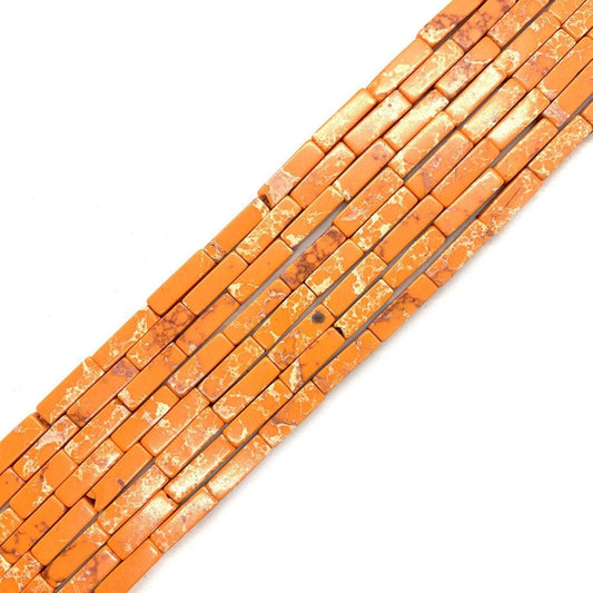 4x13mm Natural Stone Orange Imperial Jasper Rectangular Column Tube Cylinder Spacer Loose Beads Gemstone for DIY Bracelets Necklace Jewelry Making Strand 15 Inch (28-30pcs)