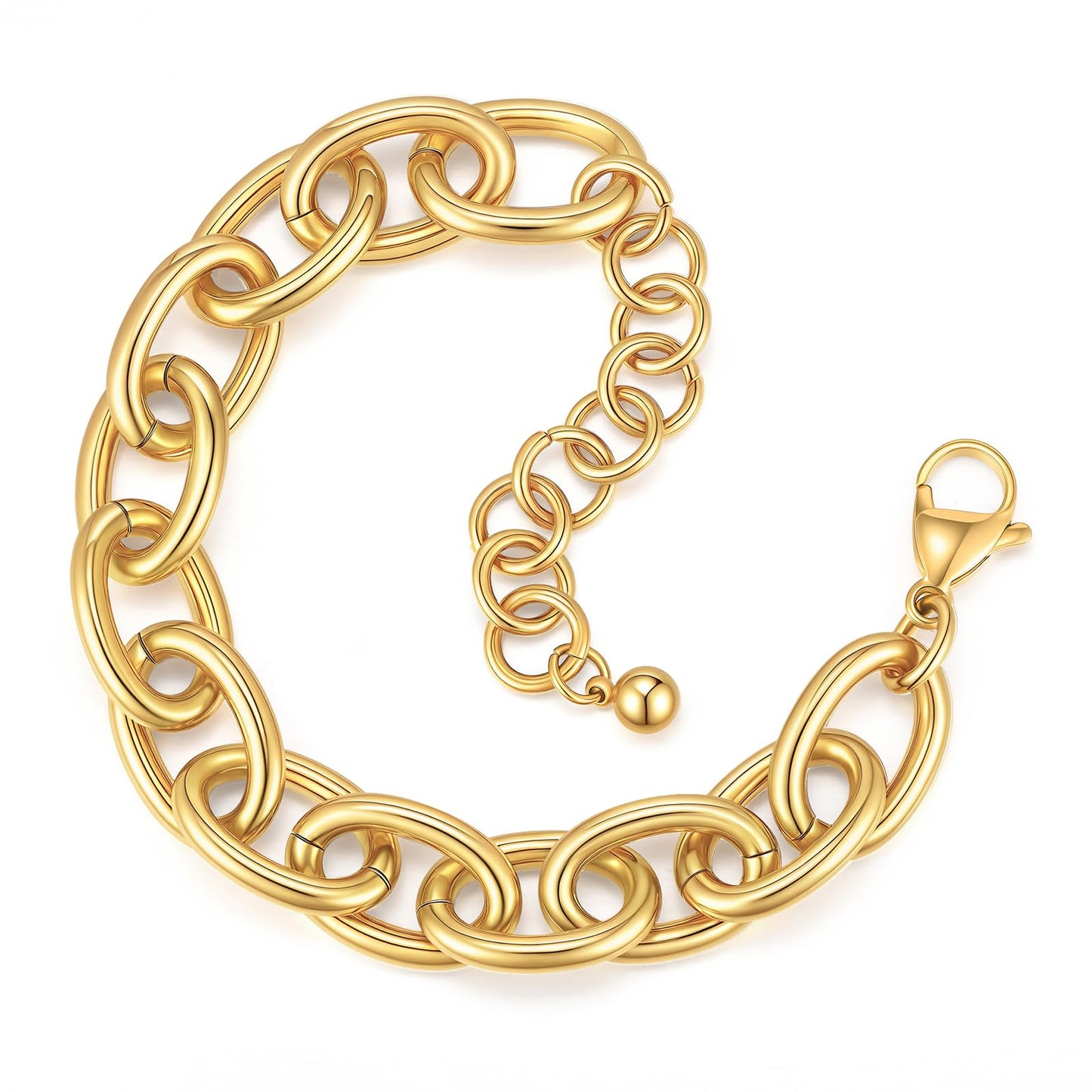 Chunky Gold Bracelets for Women - 18K Gold Plated Cuban Link Bracelet, Stainless Steel Non-tarnish Personality Thick Chain Trendy Jewelry Gifts, Christmas Valentines Prom Party Birthday Gift