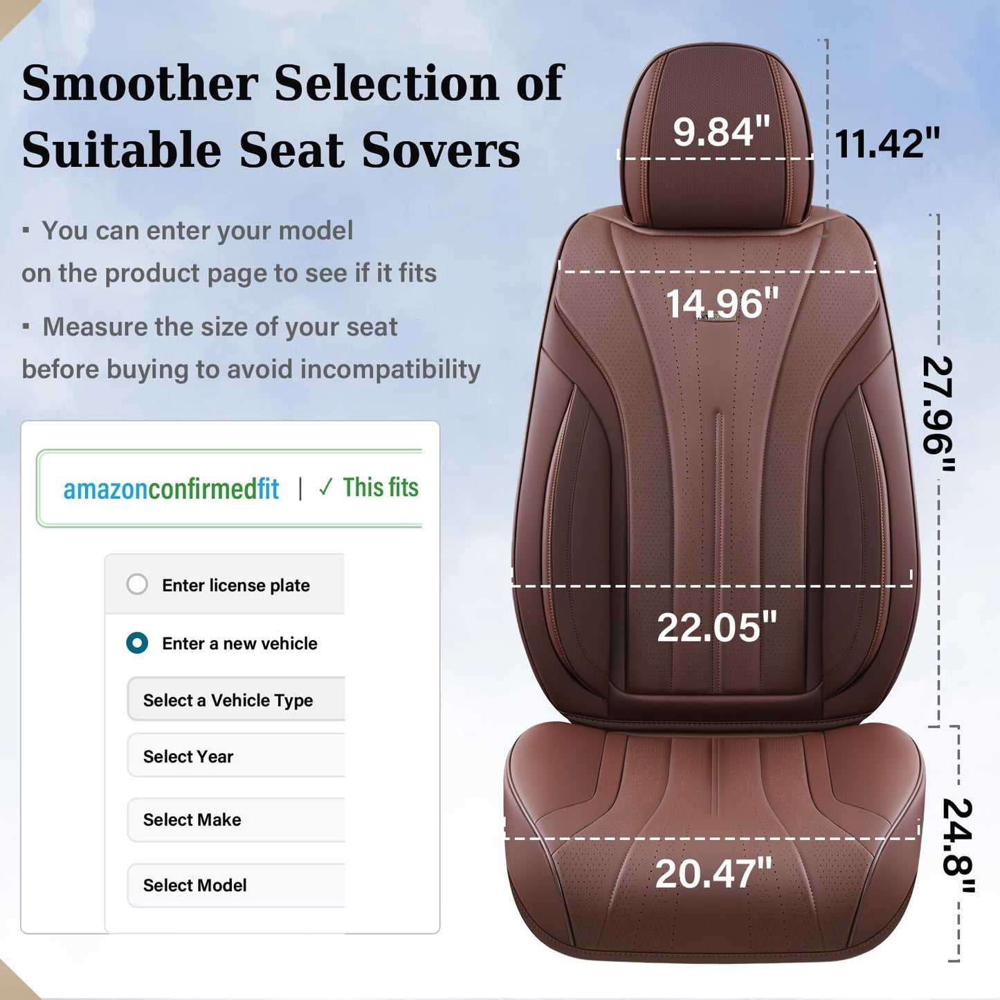 Coverado Front and Back Car Seat Covers, Leather Seat Cover for Cars, Automotive Seat Cover Full Set, Waterproof Universal Seat Cover, Luxury Car Seat Protector Seat Cushion Fit Most Cars, Coffee