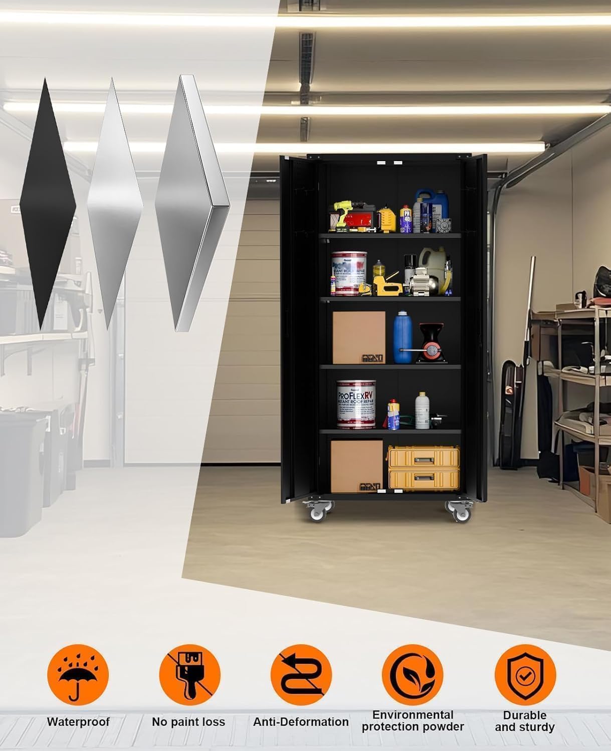 Metal Garage Storage Cabinets - 72"H Tool Cabinet & Office Storage Cabinet With 4 Adjustable Shelves,600 Lbs Capacity & 1.58" Thickened Steel Frame For Workshop,Home,Garage & Office Organization
