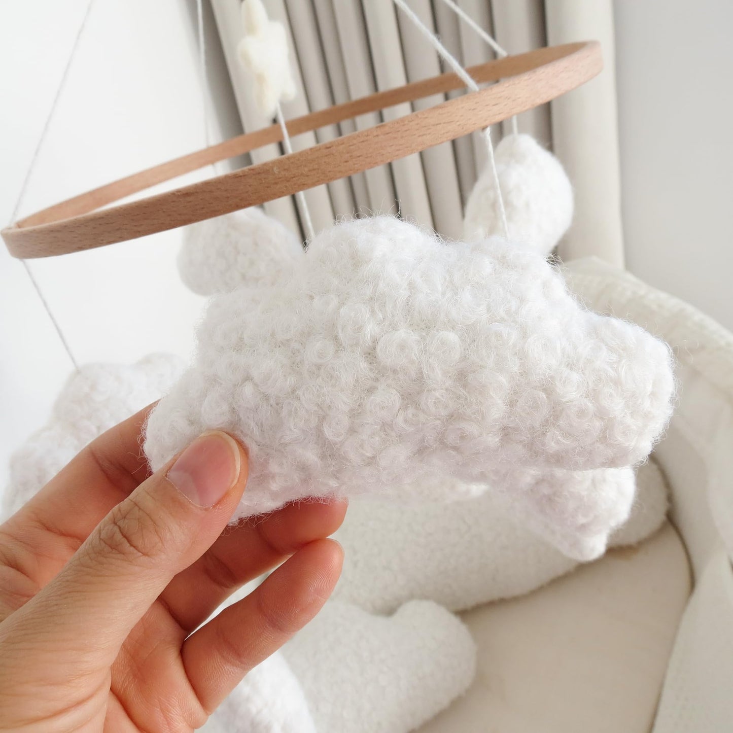 Soft Cloud & Bear Baby Mobile for Crib | Neutral Nursery Mobiles for Baby Crib Mobile for Girls & Boys | Wooden Hanging Crib Toys | Mobile for Bassinet Decor