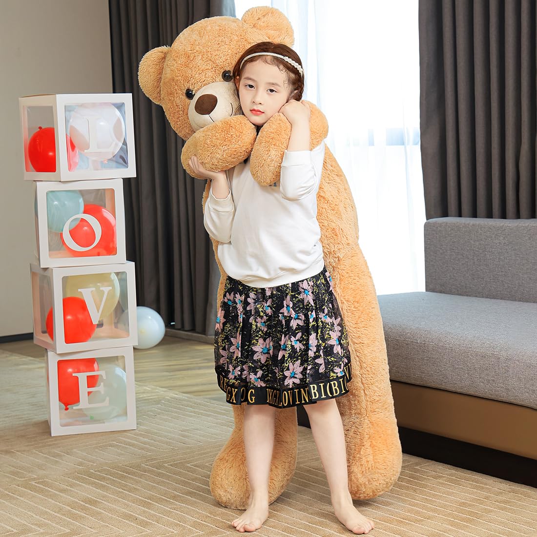 SNOWOLF Mothers Day Bear Gifts for Mom Giant Teddy Bear 47" Stuffed Animals Plush Toy, 4 Feet Cute Life Size Big Soft Bear for Boy Girl Birthday Valentine, 5 LBs, 120 CM, Light Brown