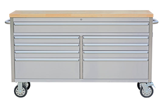 MilleLoom Tool Chest, 61 Inch Tool Box Mobile 9 Drawers Storage Rolling Cabinet with Wheels Lock Key Locking System Drawer Liners for Garage Warehouse Repair Shop, Sliver