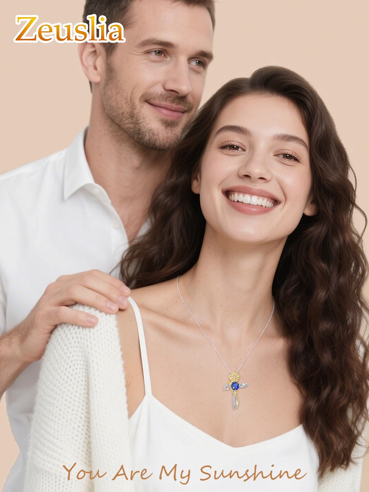 Cross Necklace for Women Sterling Silver Cross Pendant Jewelry with Sunflower Sapphire September Birthstone Necklace Christian Religious Baptism First Communion Confirmation Birthday Gifts for Women