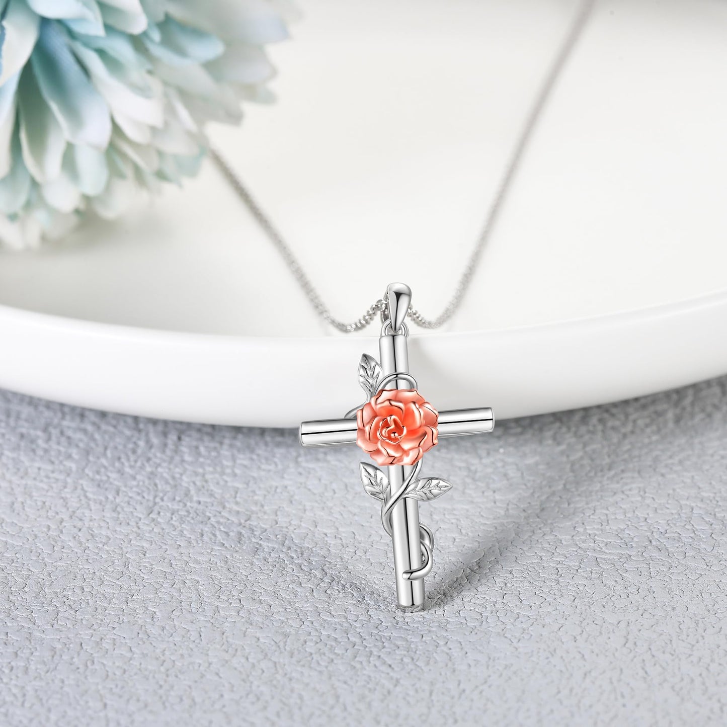 Violet Cross Necklace for Women 925 Sterling Silver Purple Violet Pendant Necklace February Birth Flower Jewelry Gifts