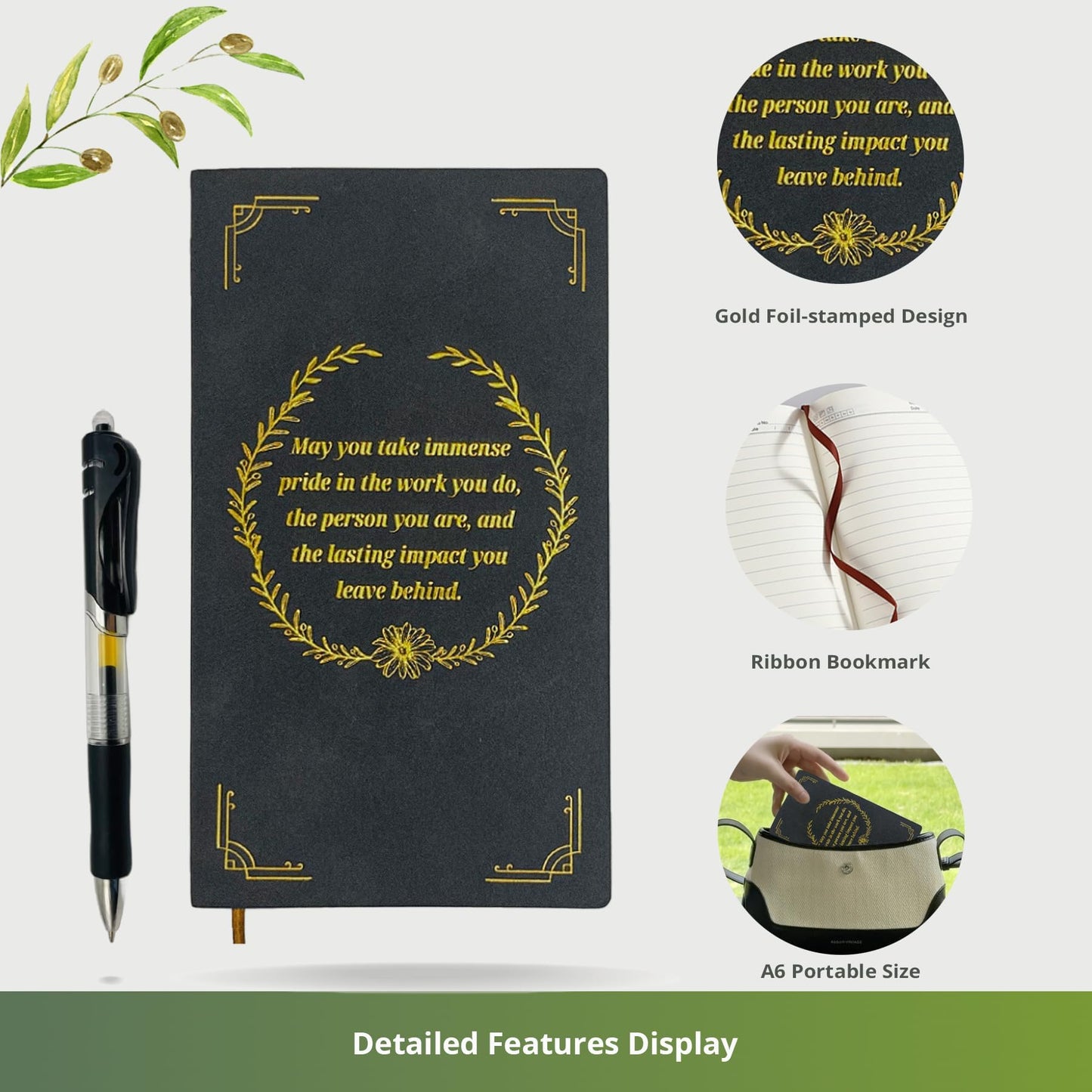 AltruPath 30 Sets Employee Appreciation Gift Set, A6 Faux Leather Notebook with Gold Foil Motivational Quote & Ergonomic Retractable Gel Pen, Ideal for Coworkers, Teachers & Volunteers