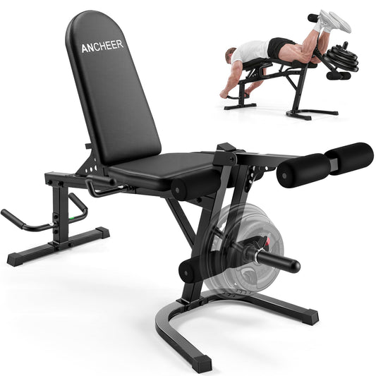 ANCHEER Leg Extension and Curl Machine, Adjustable Leg Curl Machine for Home Gym, 880LBS Seated & Lying Lower Body Workout Equipment Compatible with 1'' and 2'' Weight Plates