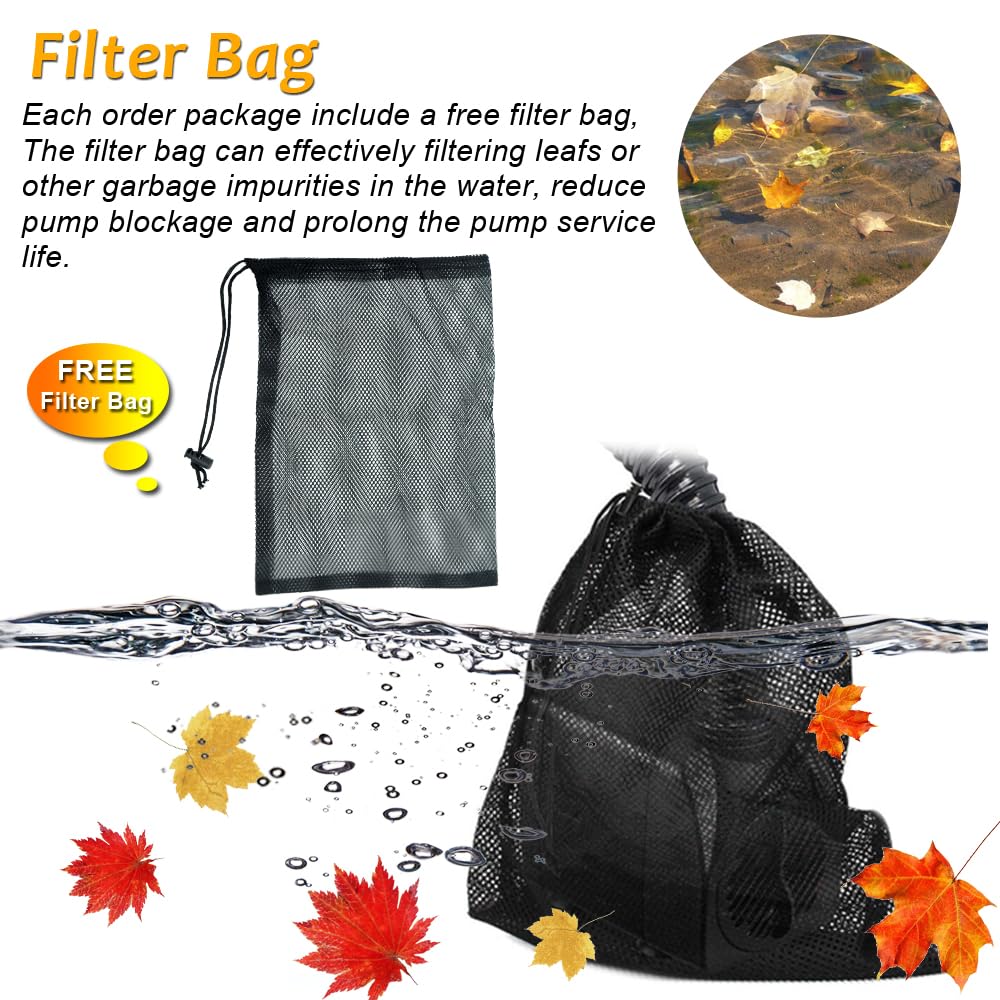 PULACO Large Flow: 800GPH（3000L/H）Submersible Pump with 6.5 ft Tubing, 45Watt Durable Fountain Water Pump With 4 Nozzles For Above 80 gallons Fish Tank or Pond