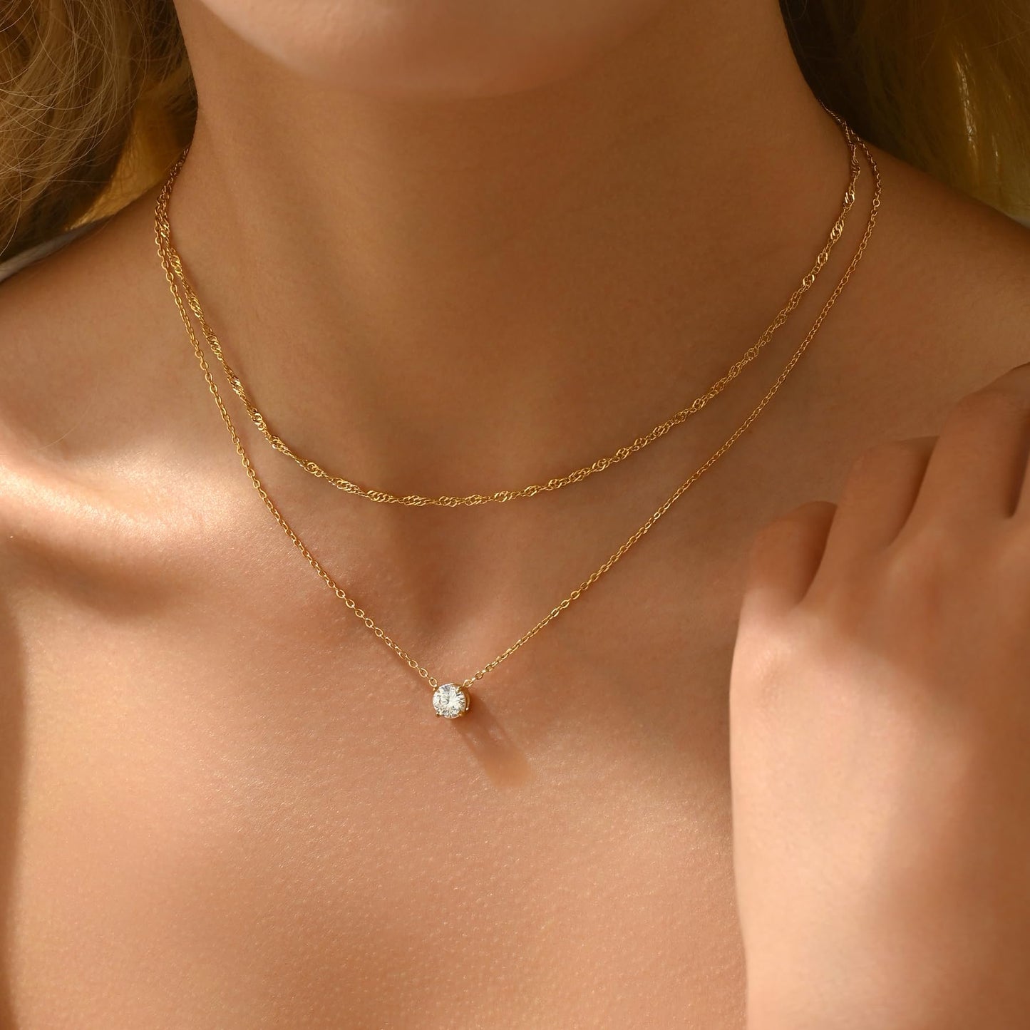 Jewigo Cubic Zirconia Necklaces for Women 18K Gold Plated Tear drop Necklace Dainty Layered CZ Lariat Diamond Necklace