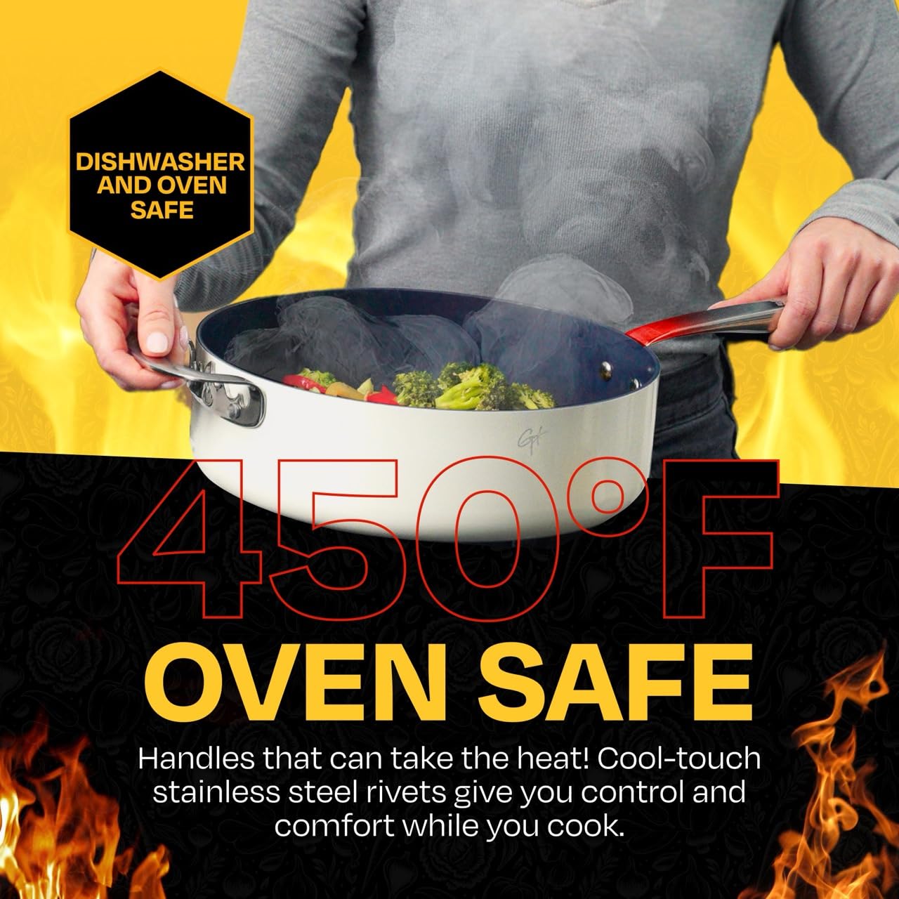 Guy Fieri's Flavortown 15-Piece Ceramic Cookware Set, Nonstick Pots and Pans for Cooking, Induction Compatible (Blue & White, 15-Piece, Induction-compatible)