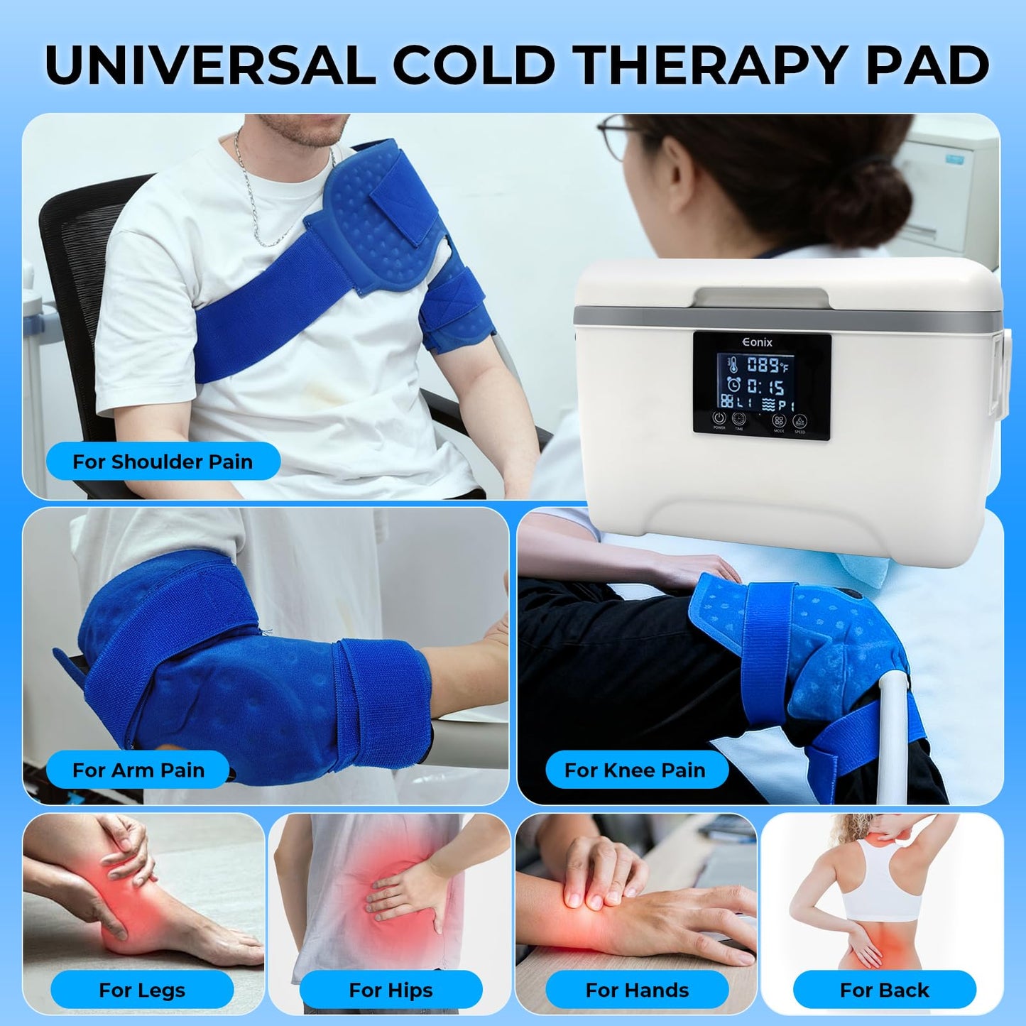 EONIX Cold Therapy Machine with Programmable Timer,Compact and Portable Ice Machine for Shoulder After Surgery,Cryotherapy Pain Relief w/Compression Pad for Shoulder,Hip,Ankle and Foot