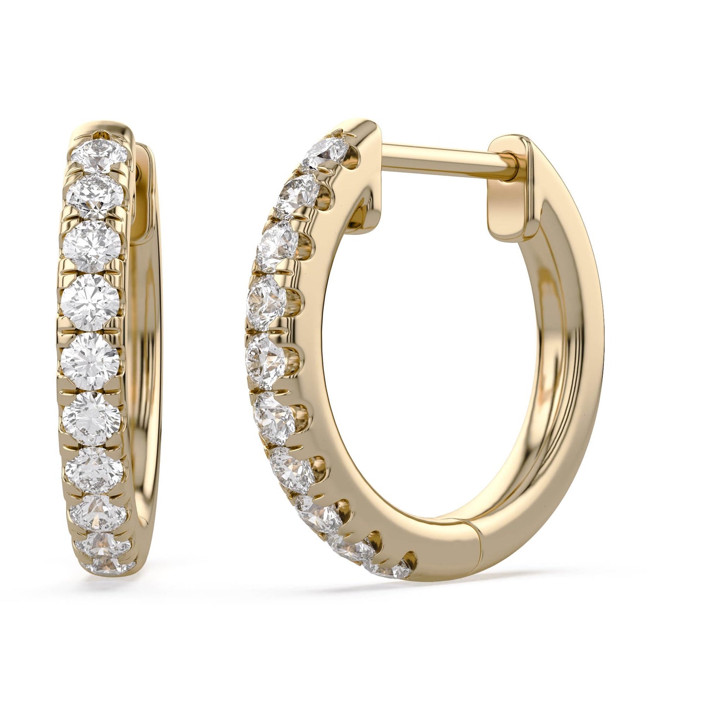 10MM Huggie Hoop Earrings for Women, 0.25 Carat (ctw) Round Natural Diamond Hoop Earrings in 14K Yellow Gold Plated 925 Sterling Silver Jewelry for Her