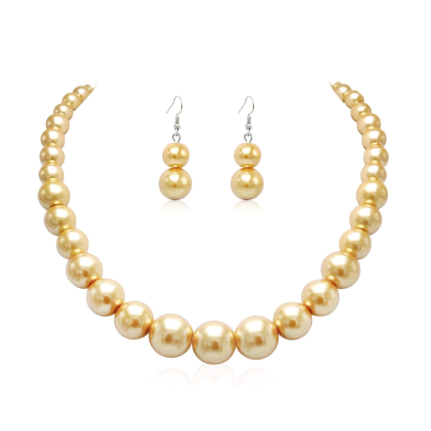 Cryshimmer Pearl Choker Necklace for Women Faux Pearl Beads Strand Necklace Earring Set Costume Jewelry(Yellow)