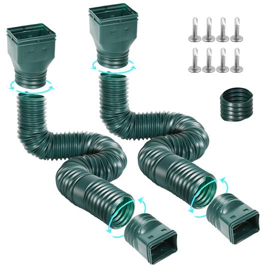 Gutterlix Flexible Gutter Downspout Extensions, Connectable Downspout Extender with 58"+ 67" Extendable Pipe, Thickened Down spout Drain Extension for Rainwater Drainage(2 Pack, Green)
