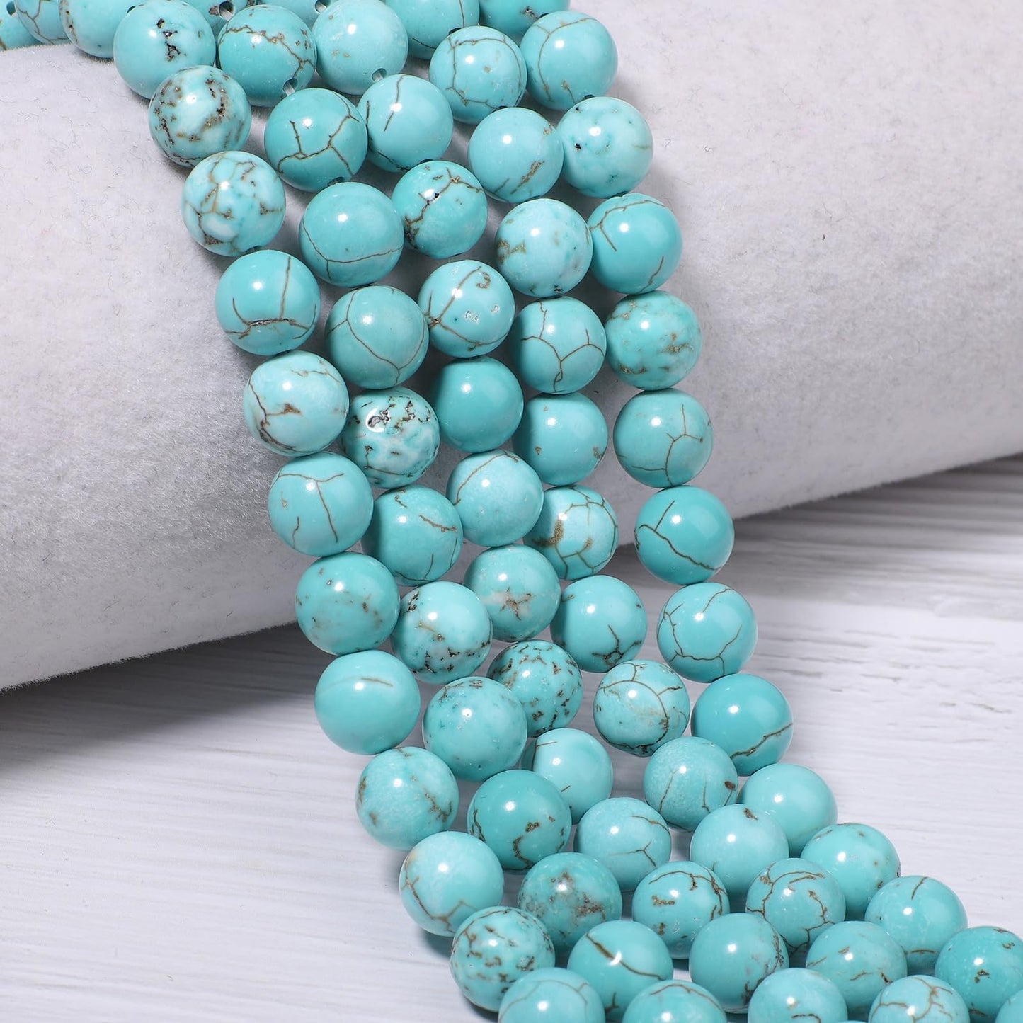 NITOPUPU 100Pcs 10mm Natural Smooth Turquoise Gemstone Beads Round Loose Stone Beads for Jewerly Making with Crystal Stretch Cord