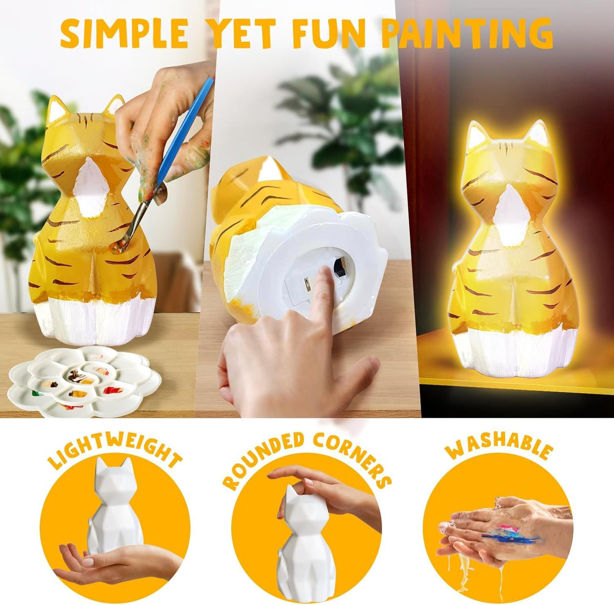 Goody King Paint Your Own Cat Lamp Kit, 2PCS DIY Cat Crafts Night Light, Easter Basket Stuffers, Arts & Crafts for Kids Ages 8-12, Painting Kit for Kids, Easter Birthday Gifts for Kids Ages 4 5 6 7 8+