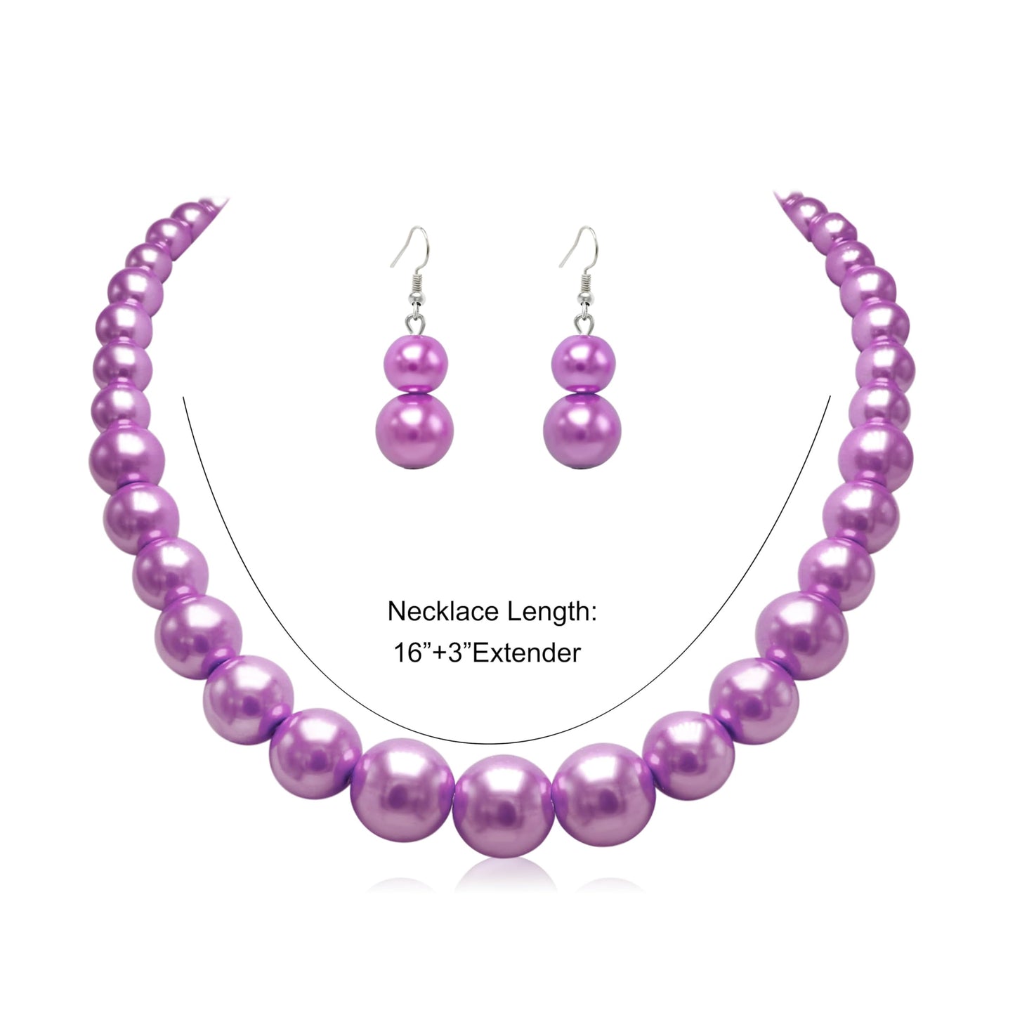 Cryshimmer Purple Pearl Choker Necklace for Women Faux Pearl Beads Necklace Earring Set Costume Jewelry(Purple)