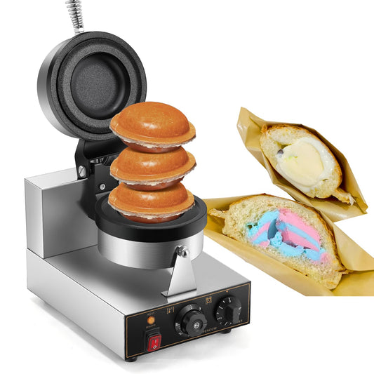 Moongiantgo UFO Burger Waffle Maker, Ice Cream Filling Burger Machine With 0-5 Time & 50-300℃ Temp Control, Double-Sided Heating Hamburger Maker Non-Stick Gelato Panini Press For Home Kitchen (110V)