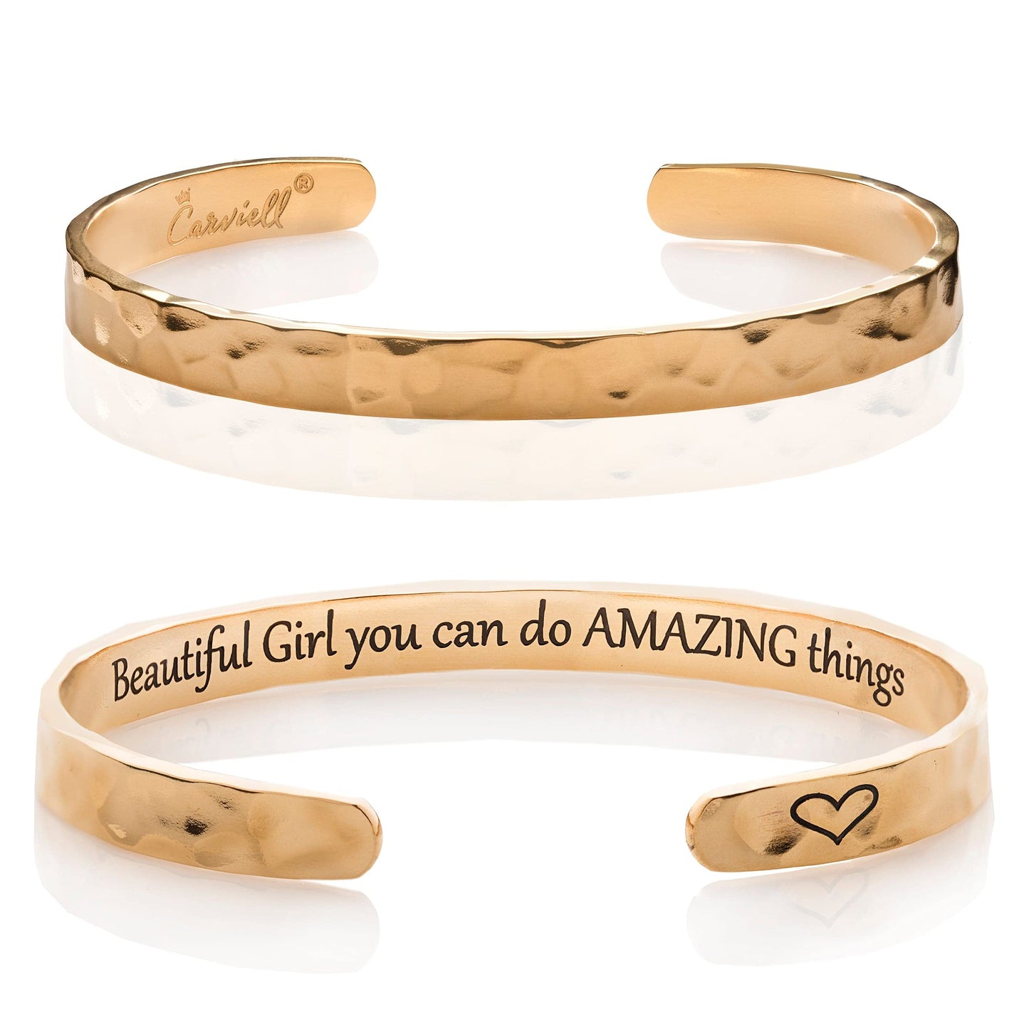 Carviell Inspirational Gold Bracelet for Teens - Confirmation Gift Idea, Birthday, Confirmation or Christmas Gift for your Daughter, Granddaughter, Student, or Niece, Engraved Cuff Jewelry for Teenagers
