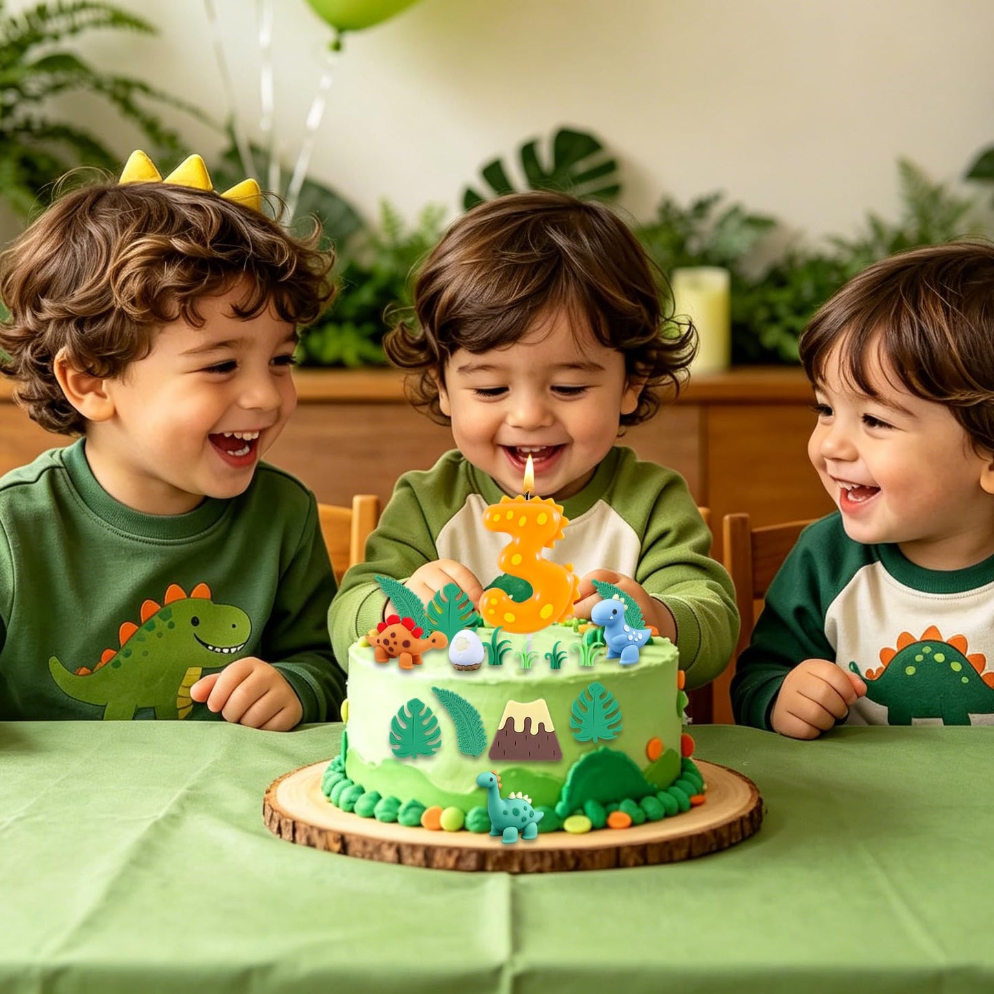 Dinosaur 3rd Birthday Cake Decorations - 15Pcs Dinosaur Cake Toppers with Number 3 Candle, Perfect for Boys Kids 3 Year Old Dinosaur Themed Party Supplies
