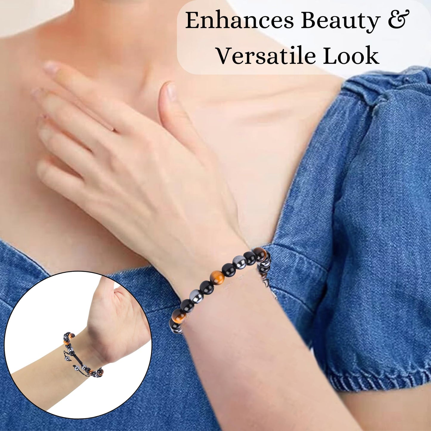 ANAYA AGATE Healing Crystal Bracelet – Chic Gemstone Bracelet for Men and Women – 8mm Round Bead Bracelets for Spiritual Healing, Protection, Positive Energy - Triple Protection