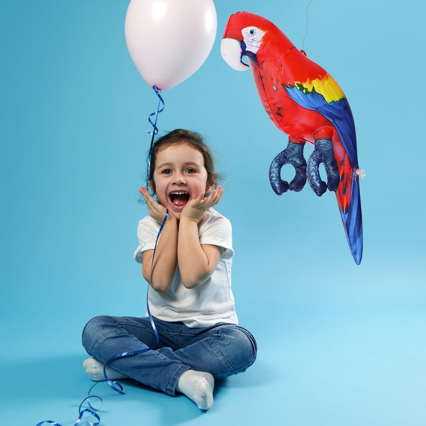 Jet Creations 24" Inflatable Scarlet Macaw Parrot Red, Yellow, Blue Animal Figure for Decor, Play, Livestock Party, Birthday,Kids Gift, Christmas, Winter
