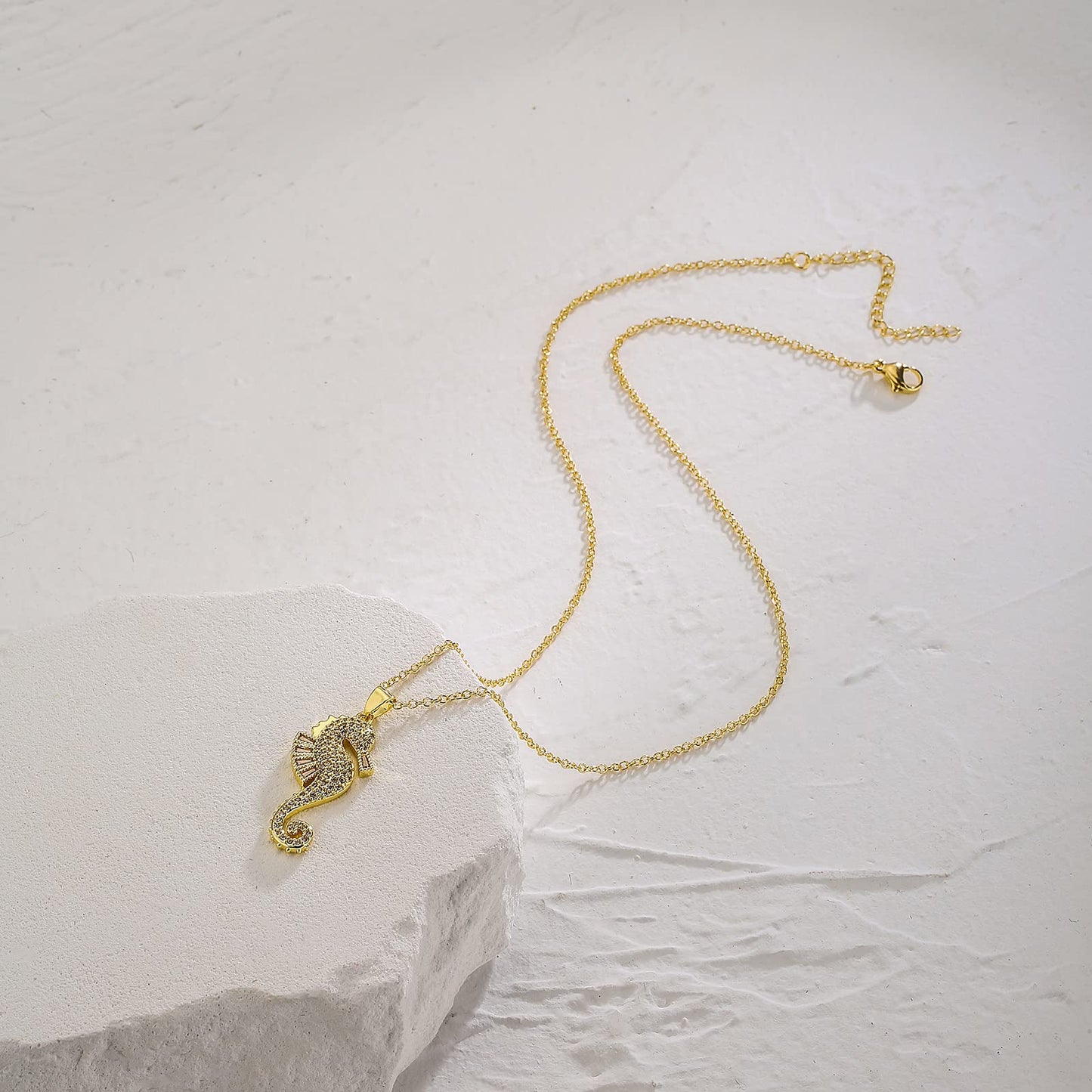 cmoonry 18K Gold Plated CZ Zircon Seahorse Pendant Necklace For Women 17.7"+2" (Gold)