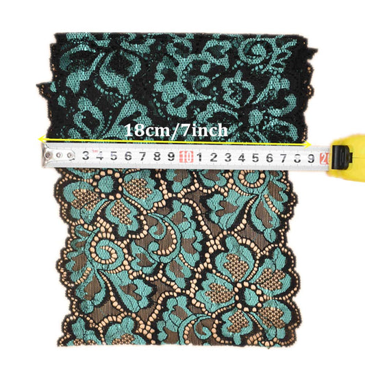 5 Yards Metallic Floral Lace Ribbon Stretch Tulle Lace Trim Elastic Nigerian African Fabric Width 7 Inch for DIY Craft Jewelry Making Clothes Accessories Gift Wrapping Wedding Party Decor (Teal)