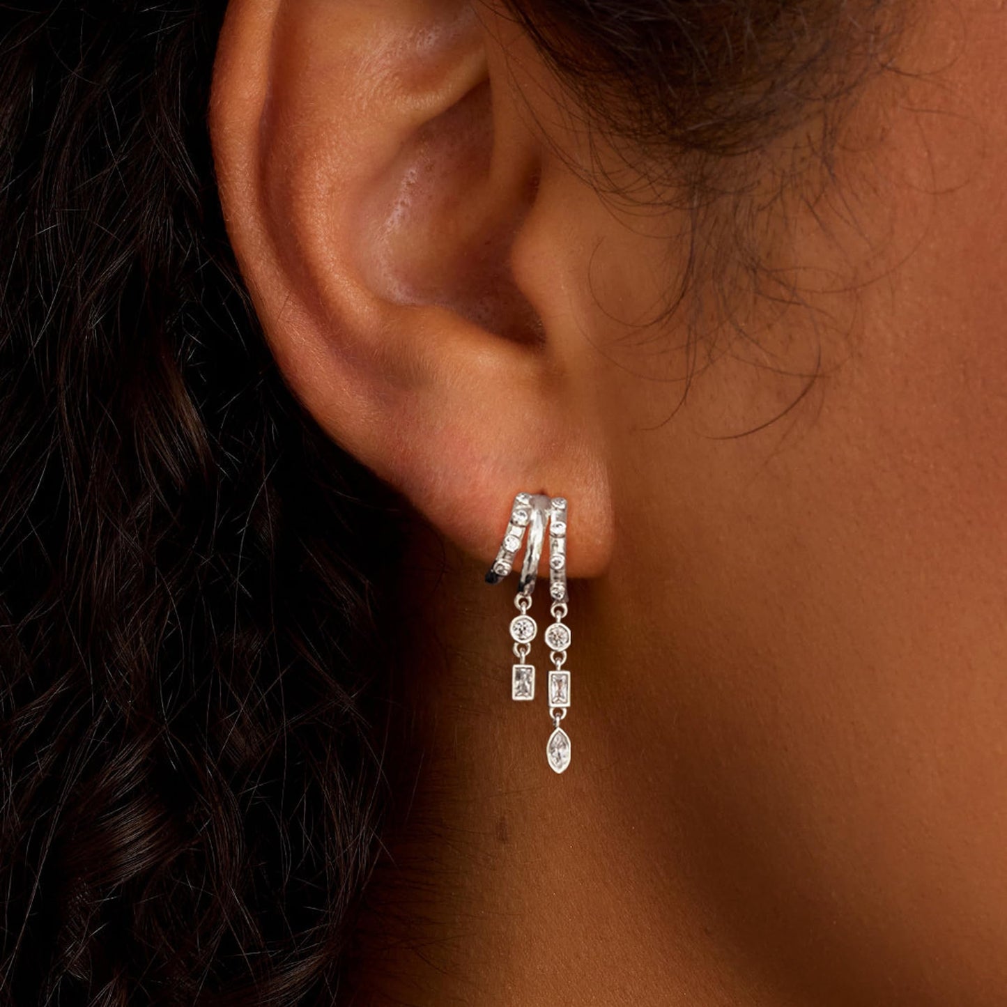 SELSHE Silver Earrings for Women,Dainty Silver Huggie Hoop Earrings Long Dangle Drop Earrings Hypoallergenic Statement Hoop Earrings for Women Trendy Silver Jewelry Women's Accessories