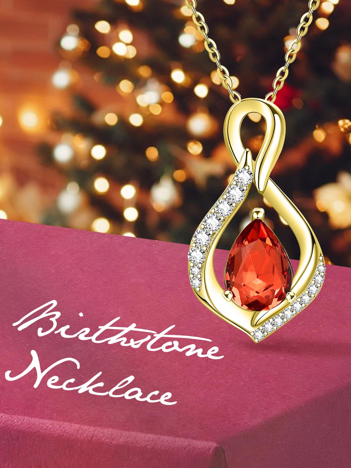 JIYVY32 Created Ruby Infinity Necklace for Women July Birthstone Necklaces 14k Gold Plating Anniversary Birthday Gifts for Wife Her Mom Girlfriend Birthstone Jewelry Gifts for Women