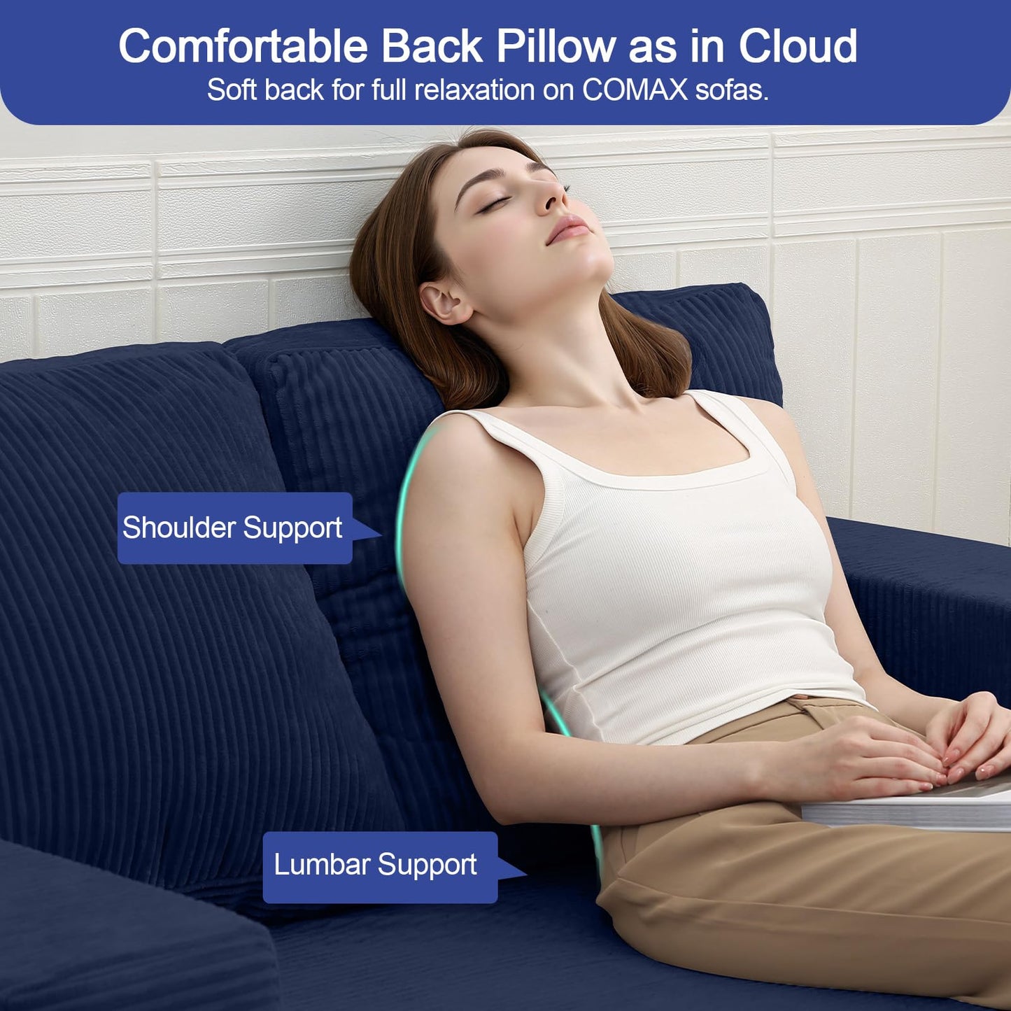 COMAX Convertible Sofa Bed Queen, Folding Fold Out Couch Bed, Floor Futon Couch Corduroy with Back Pillows, Boneless Sofa Comfy Lounge Sleeper Mattress Loveseat for Living Room Bedroom, Navy Blue