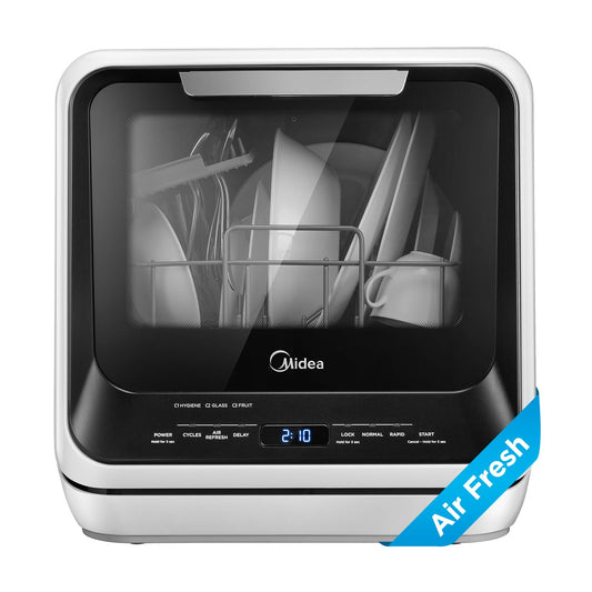 Midea MDC17P0ABB Portable Countertop Mini 1.32Gal Built-in Water Tank, No Hookup Needed, 6 Programs, 360° Dual Spray, 162℉ High-Temp& Air-Refresh Function, Dishwasher for Apartments& RVs, Black