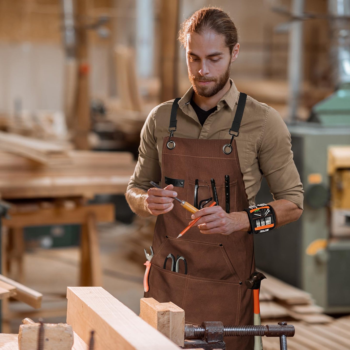 WEARXI Aprons for Men, Woodworking Apron with Tool Pockets, Canvas Work Apron for Woodworkers, Mechanics, Blacksmiths, Carpenters S-XXXL, Mens Aprons Gifts for Dad, Gifts for Father Day, Dad Gifts