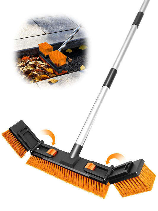 18.5"/47cm Adjustable Head Push Broom for Outdoor 57"/145cm Thickened Stainless Steel Handle Ergonomic Shop Broom Stiff Bristle Heavy Duty Industrial Concrete Garage Patio Garden Yard Deck Driveway
