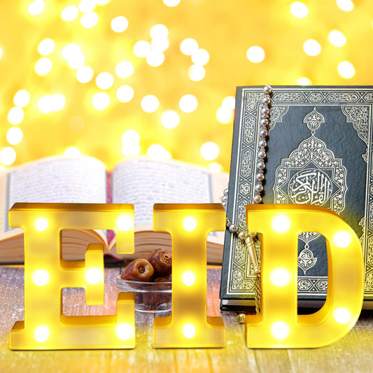 4 Pieces Eid Mubarak Decor for Home Ramadan Table Lights Decorations Eid Letter LED Lights Signs Ramadan Marquee Moon Star Lantern LED Muslim Lamp Centerpieces for Home Party Table Decorations