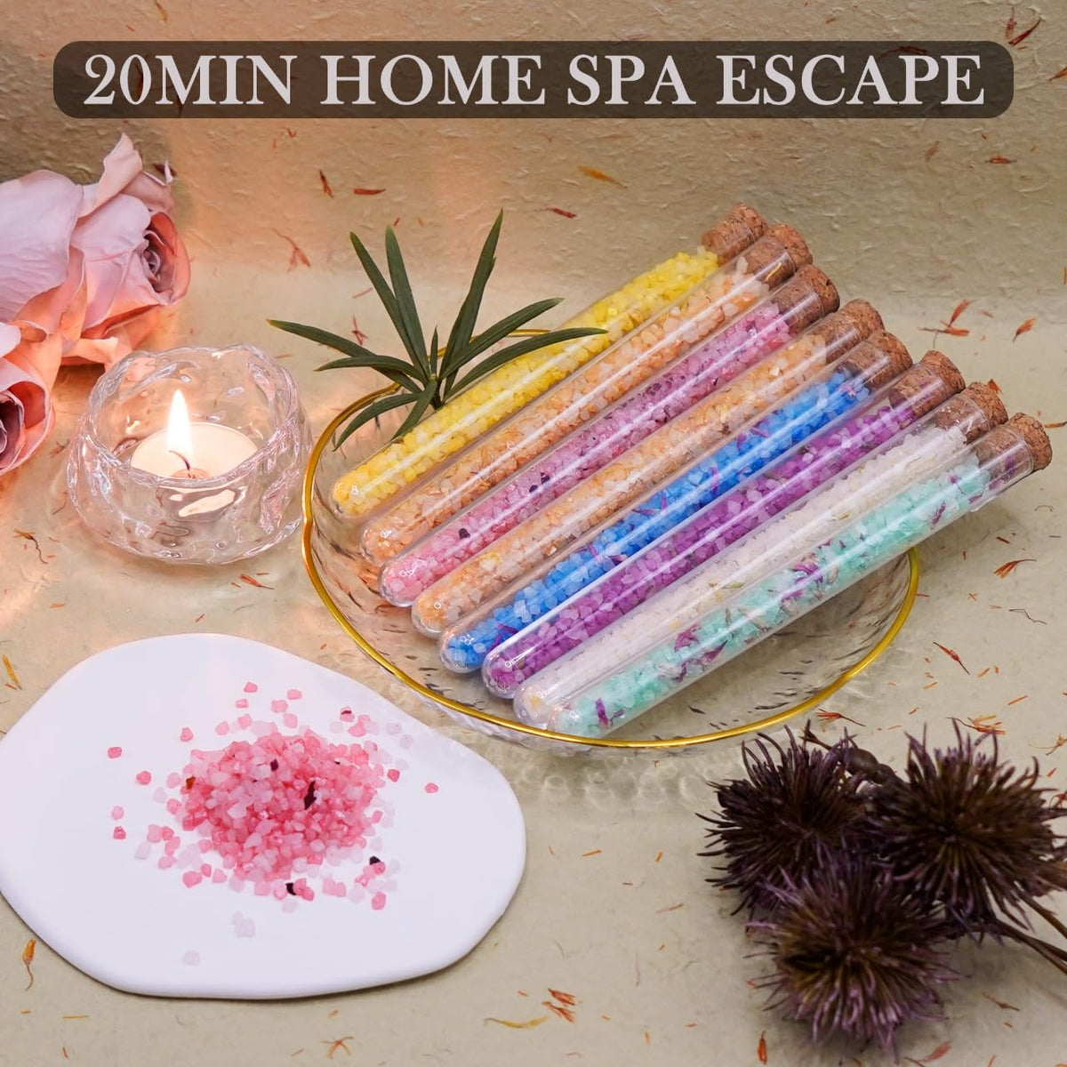 Bath Salts for Women Relaxing, Bath Salts Gift Set, Travel Size with Dead Sea Salt, Essential Oil, Dried Flower, Minerals, Mothers Day Birthday Gift, Spa Bath & Foot Soak, individual packets, 8 Scents